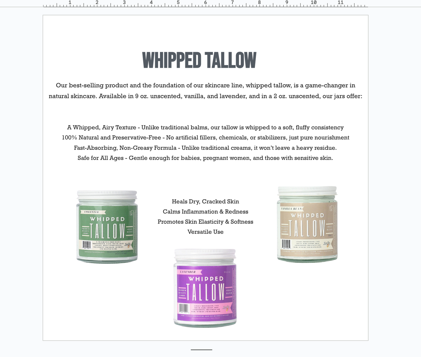Unscented Whipped Tallow, 100% Grass Fed Beef Tallow Moisturizer
