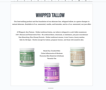 Unscented Whipped Tallow, 100% Grass Fed Beef Tallow Moisturizer