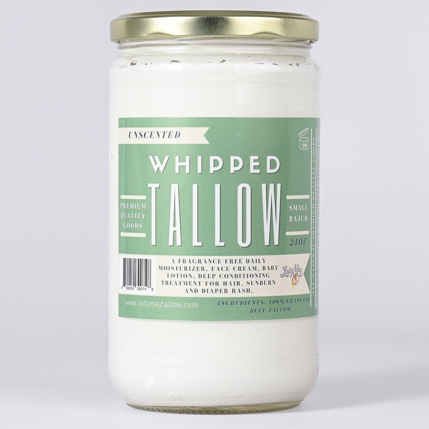 Unscented Whipped Tallow, 100% Grass Fed Beef Tallow Moisturizer