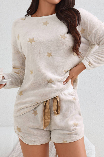 Star Pattern Long Sleeve Pullover and Shorts Lounge Set