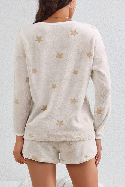 Star Pattern Long Sleeve Pullover and Shorts Lounge Set