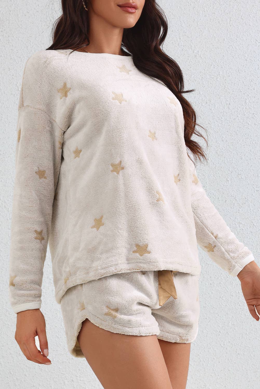 Star Pattern Long Sleeve Pullover and Shorts Lounge Set