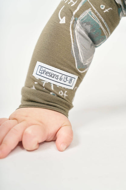 Armor of God Green PJ Footed Onesie Bamboo